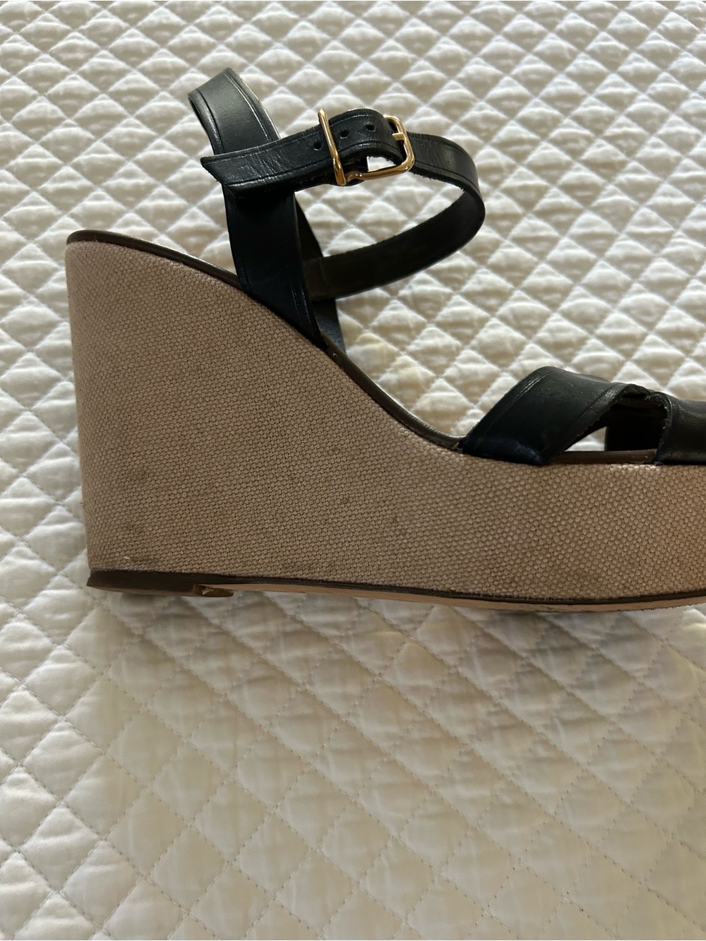 J. Crew- made in Italy Dark navy leather Wedge Sandals - size 8. - Picture 3 of 10